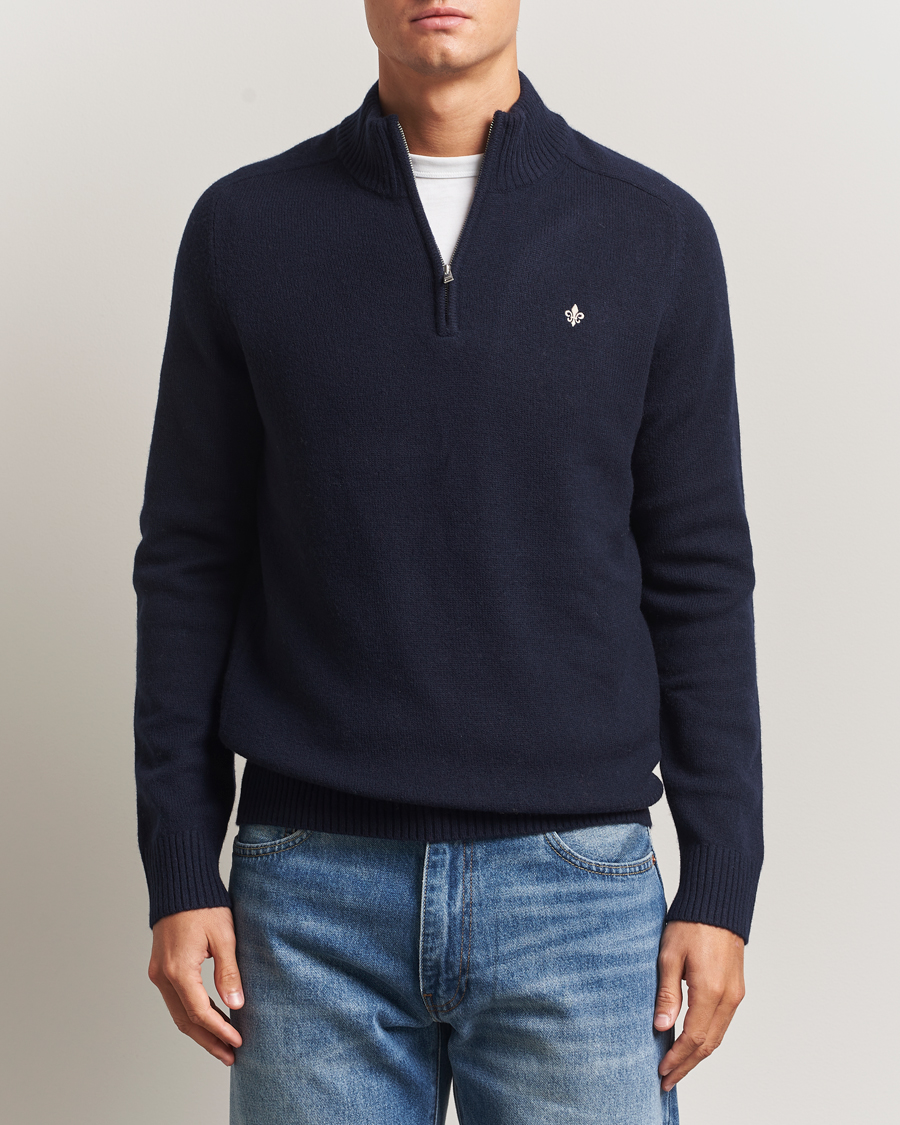 Mies | Puserot | Morris | Hertford Lambswool Merino Half Zip Navy