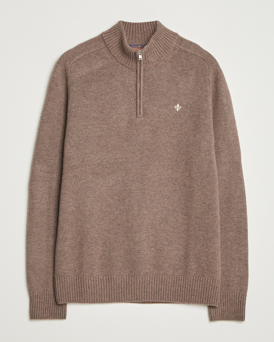Mies | Puserot | Morris | Hertford Lambswool Merino Half Zip Brown