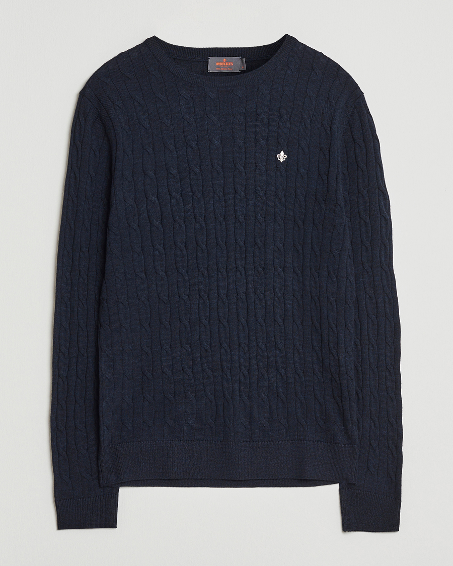 Mies | Puserot | Morris | Merino Cable O-Neck Navy