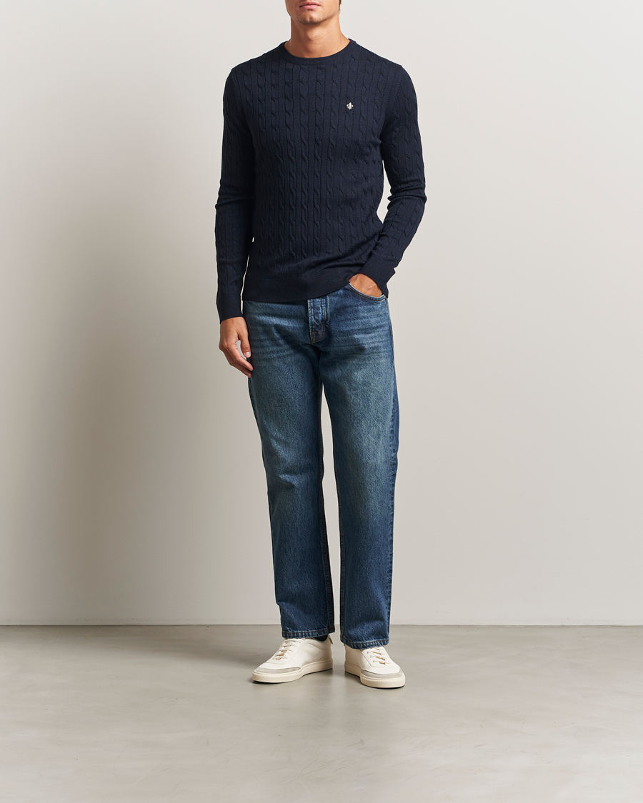 Mies | Puserot | Morris | Merino Cable O-Neck Navy
