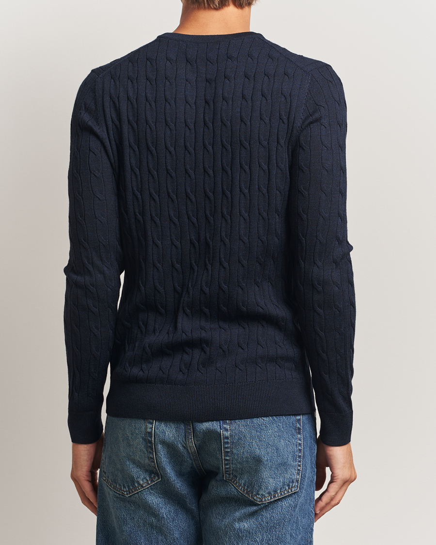 Mies | Puserot | Morris | Merino Cable O-Neck Navy