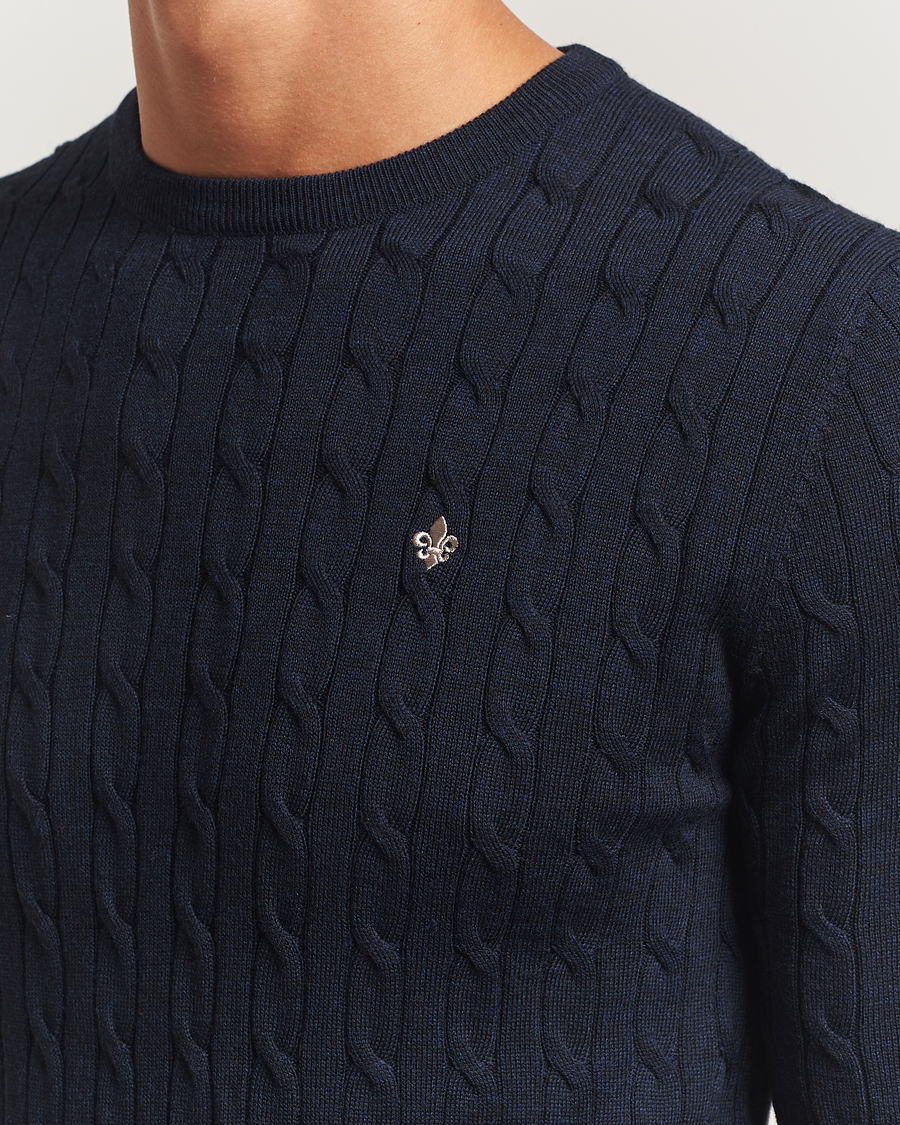 Mies | Puserot | Morris | Merino Cable O-Neck Navy