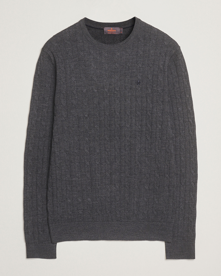 Mies | Puserot | Morris | Merino Cable O-Neck Grey