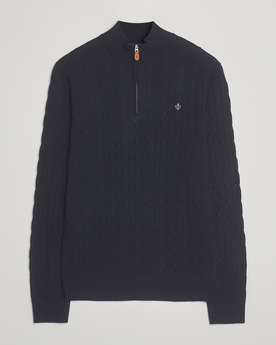 Mies | Puserot | Morris | Merino Cable Half Zip Navy