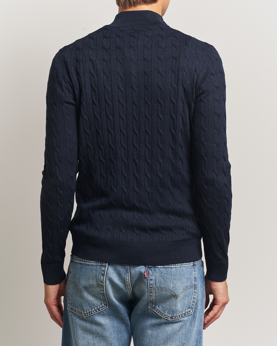 Mies | Puserot | Morris | Merino Cable Half Zip Navy