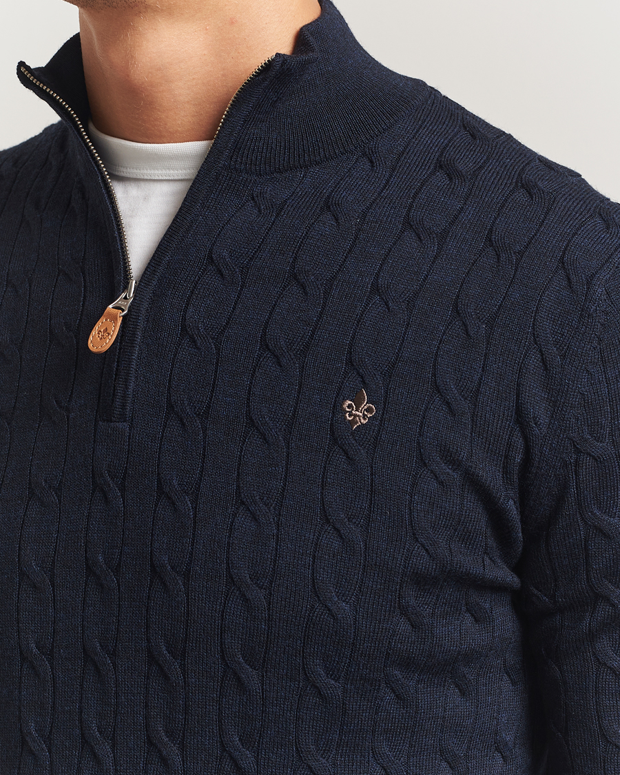 Mies | Puserot | Morris | Merino Cable Half Zip Navy