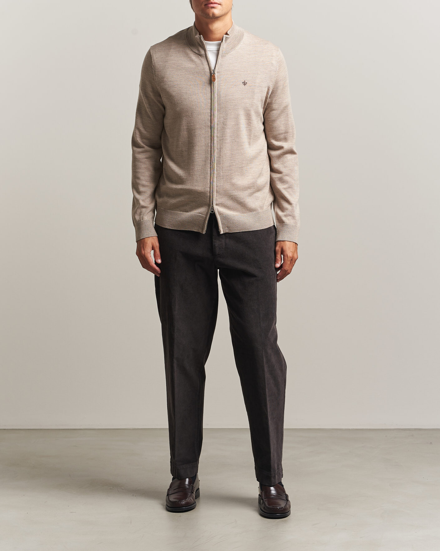 Mies | Puserot | Morris | Merino Full Zip Cardigan Khaki