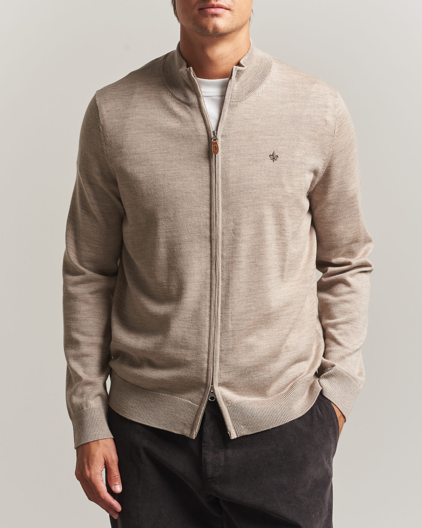 Mies | Puserot | Morris | Merino Full Zip Cardigan Khaki