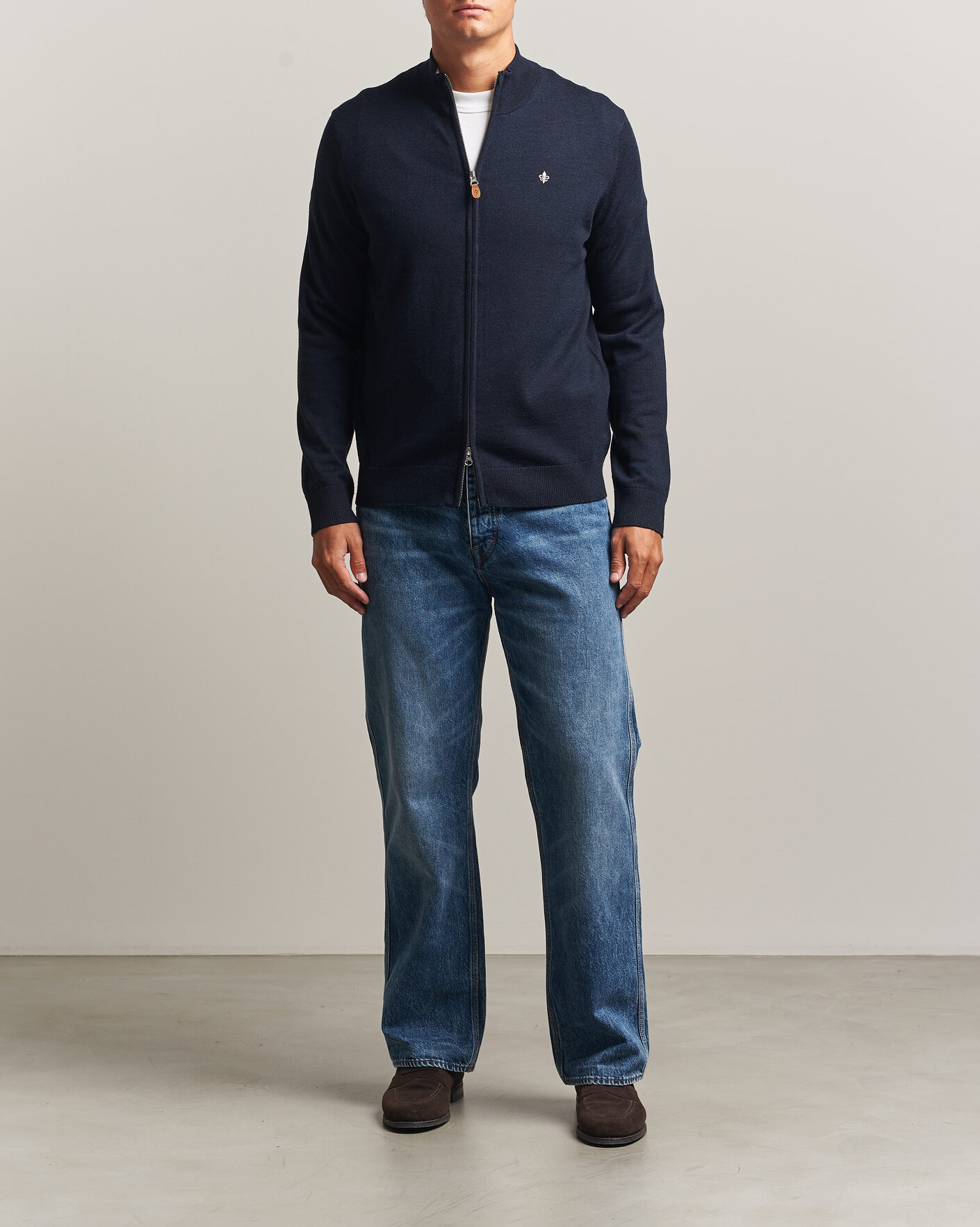 Mies | Puserot | Morris | Merino Full Zip Cardigan Navy