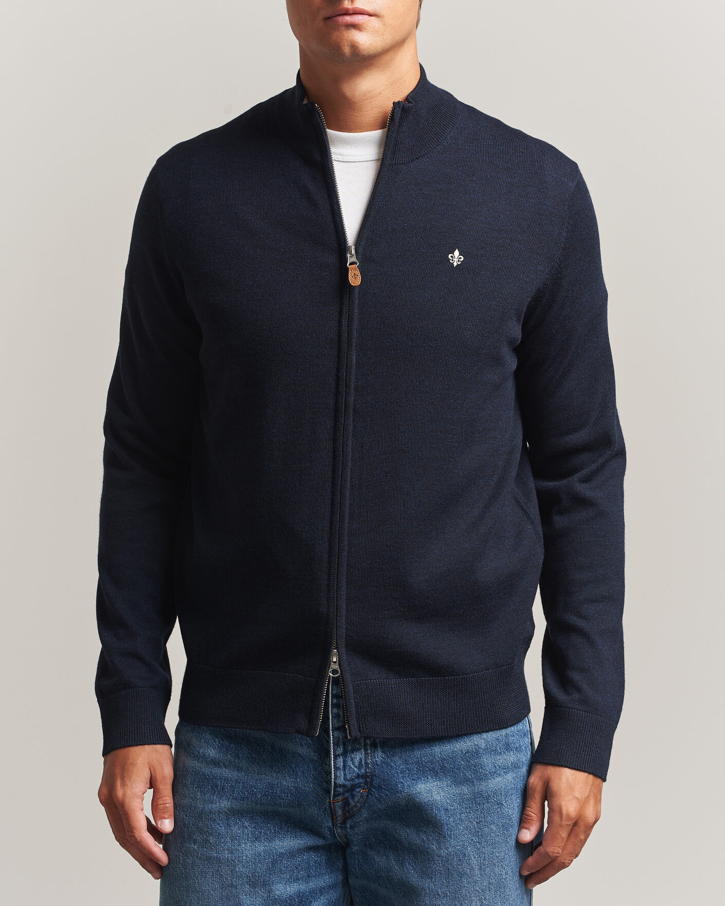Mies | Puserot | Morris | Merino Full Zip Cardigan Navy