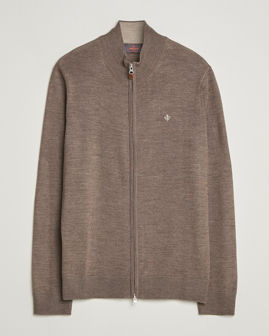 Mies | Puserot | Morris | Merino Full Zip Cardigan Brown