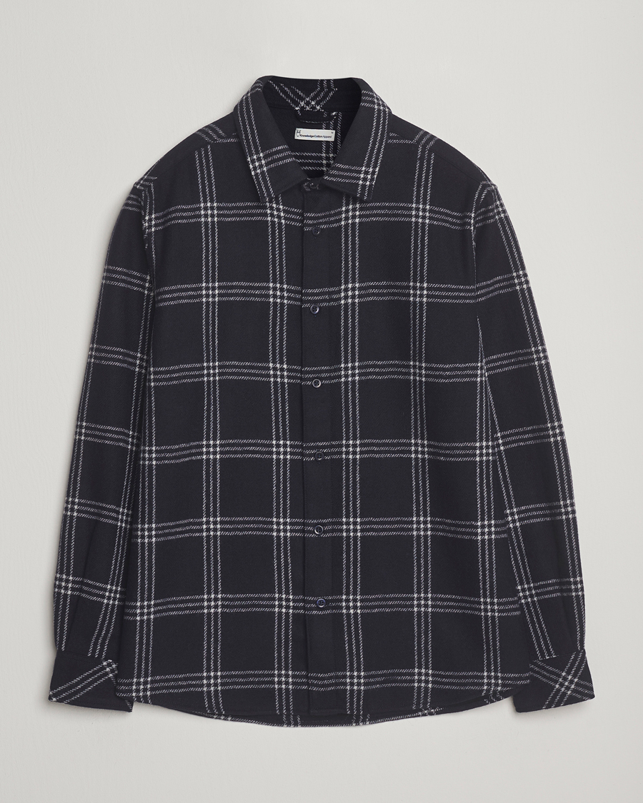 Mies | Kauluspaidat | KnowledgeCotton Apparel | Merino Wool Check Overshirt Blue