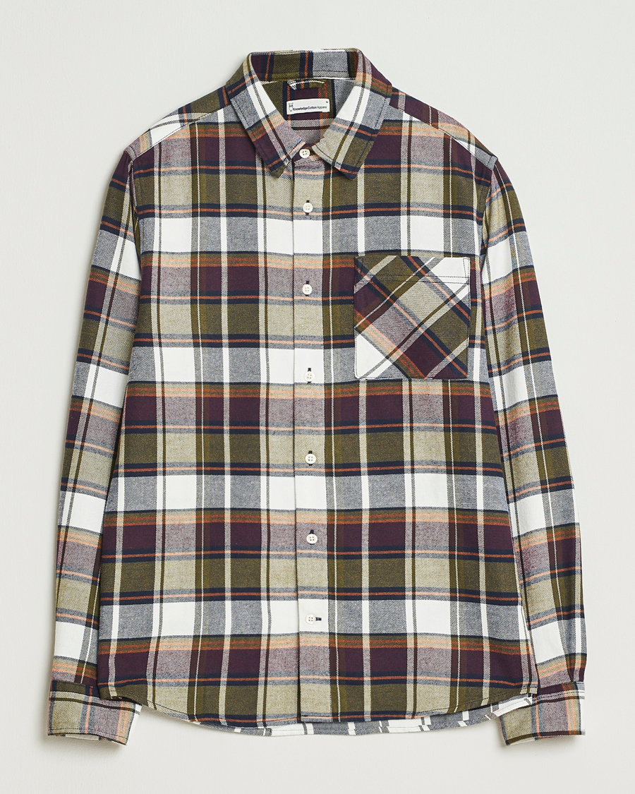 Mies | Kauluspaidat | KnowledgeCotton Apparel | Cotton Checked Flannel Shirt Green