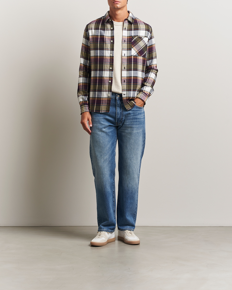Mies | Kauluspaidat | KnowledgeCotton Apparel | Cotton Checked Flannel Shirt Green