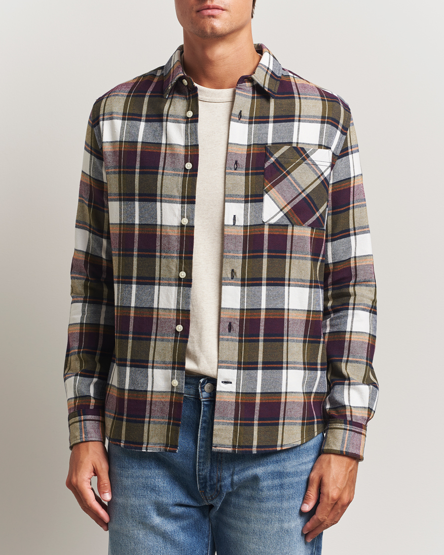 Mies | Kauluspaidat | KnowledgeCotton Apparel | Cotton Checked Flannel Shirt Green