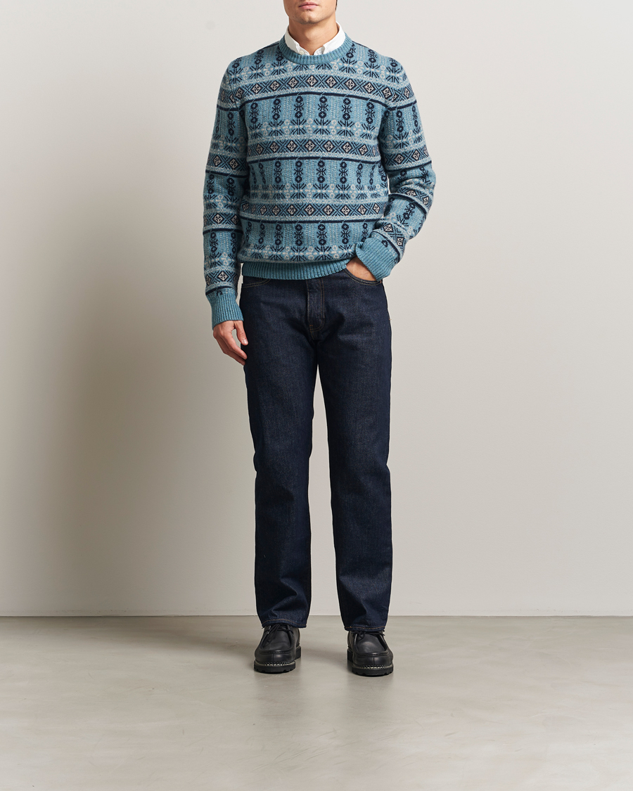 Mies | Puserot | Barbour Lifestyle | Grangetown Fairisle Lambswool Crewneck Blue Stone