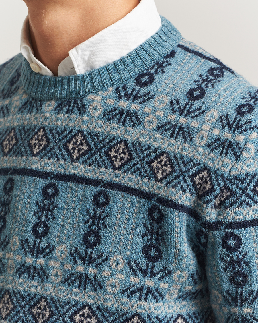 Mies | Puserot | Barbour Lifestyle | Grangetown Fairisle Lambswool Crewneck Blue Stone