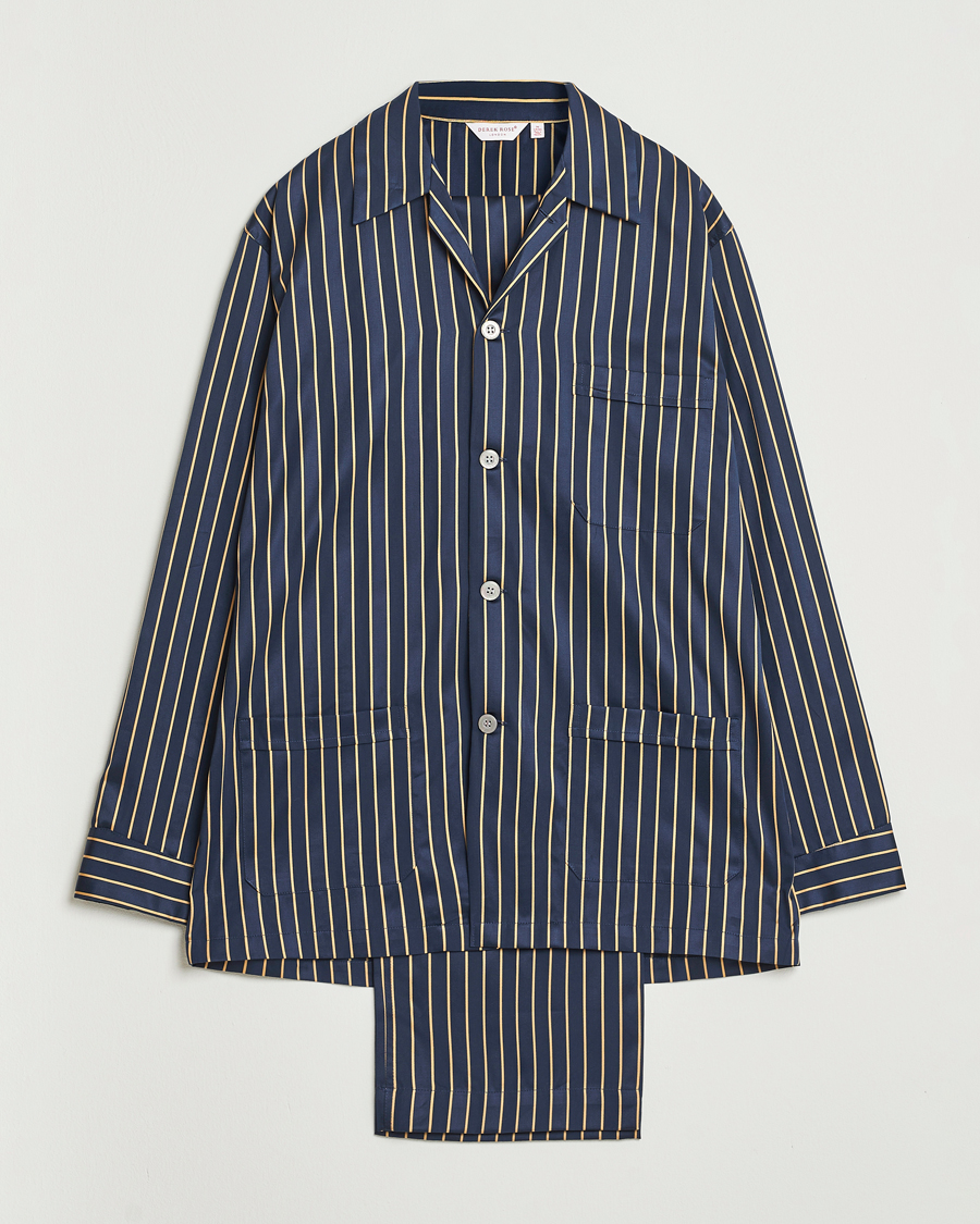 Mies | Yöpuvut ja kylpytakit | Derek Rose | Striped Cotton Pyjama Set Navy