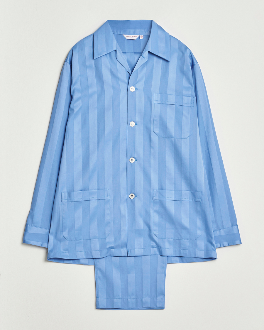 Mies | Yöpuvut ja kylpytakit | Derek Rose | Striped Cotton Satin Pyjama Set French Blue