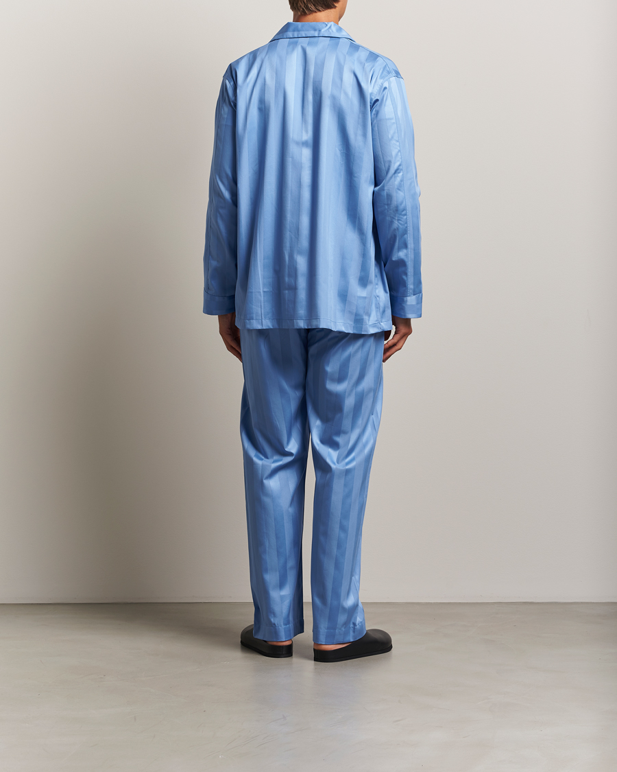 Mies | Yöpuvut ja kylpytakit | Derek Rose | Striped Cotton Satin Pyjama Set French Blue
