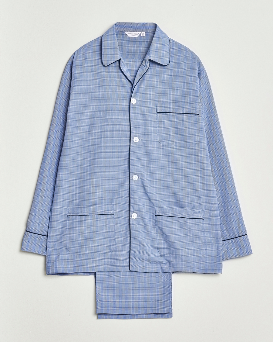 Mies | Yöpuvut ja kylpytakit | Derek Rose | Piped Cotton Pyjama Set Light Blue