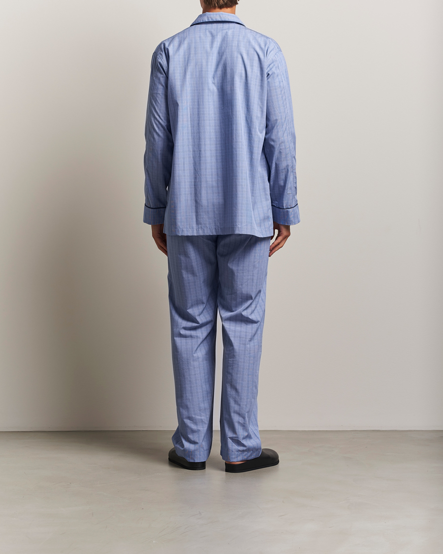 Mies | Yöpuvut ja kylpytakit | Derek Rose | Piped Cotton Pyjama Set Light Blue