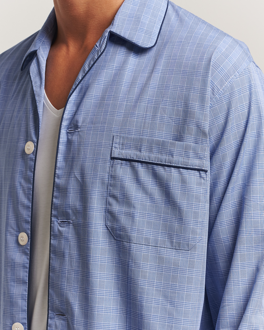 Mies | Yöpuvut ja kylpytakit | Derek Rose | Piped Cotton Pyjama Set Light Blue