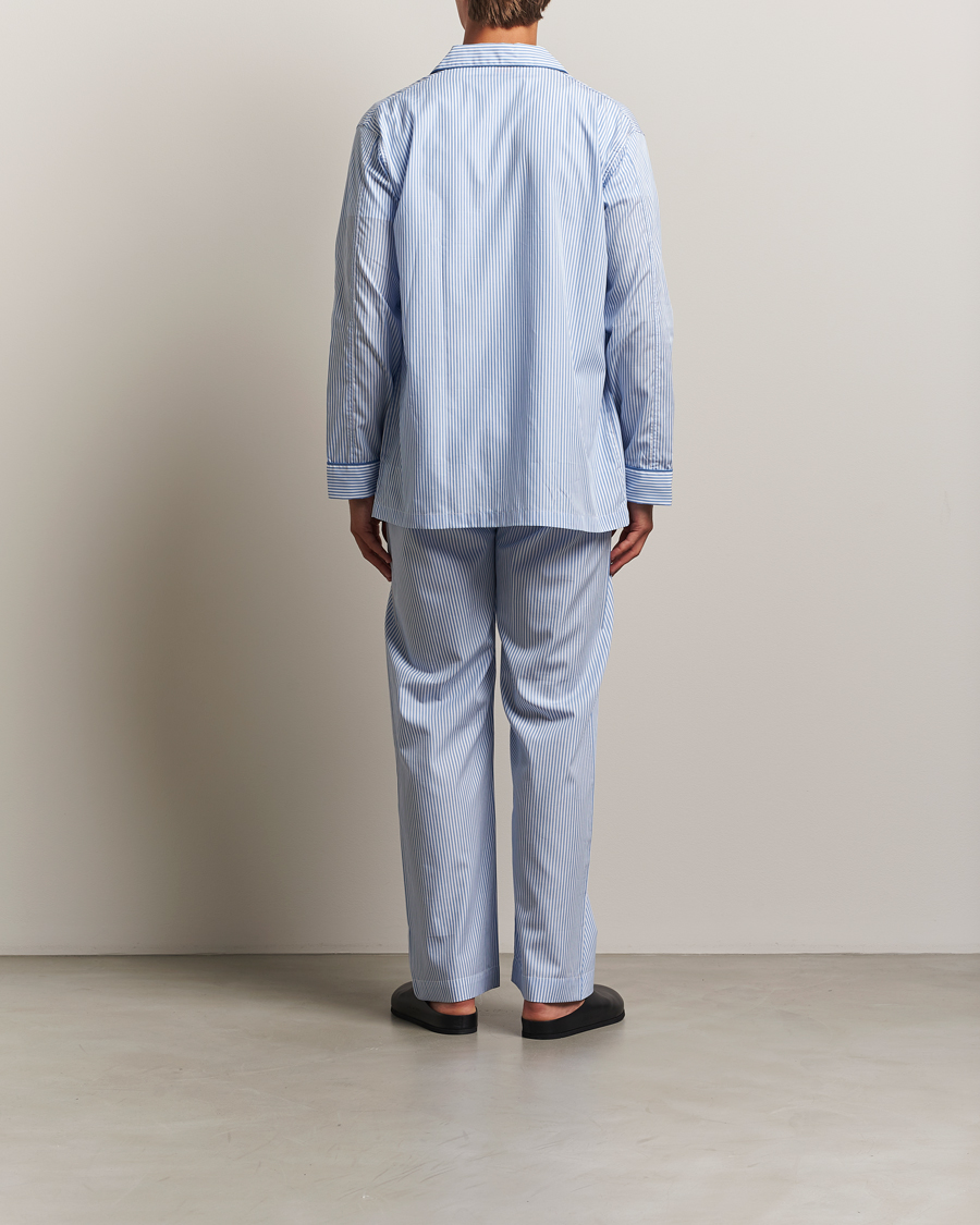 Mies | Yöpuvut ja kylpytakit | Derek Rose | Striped Piped Cotton Pyjama Set Blue/White