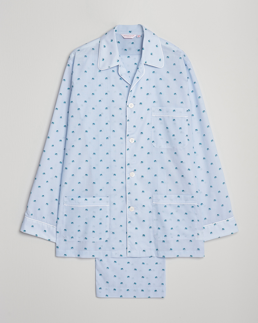 Mies | Yöpuvut ja kylpytakit | Derek Rose | Printed Piped Cotton Pyjama Set Light Blue