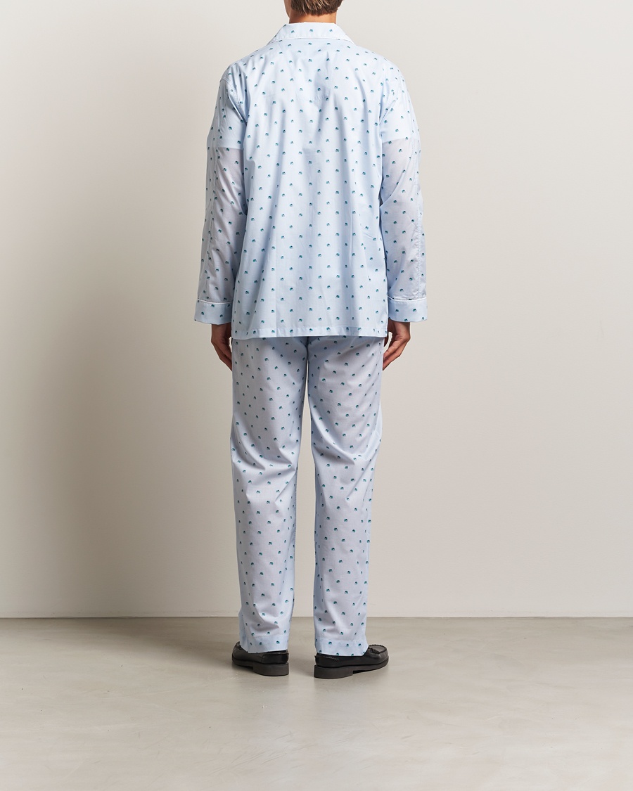 Mies | Yöpuvut ja kylpytakit | Derek Rose | Printed Piped Cotton Pyjama Set Light Blue