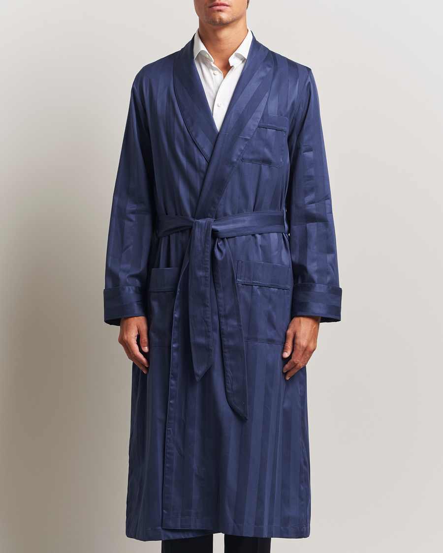 Mies | Yöpuvut ja kylpytakit | Derek Rose | Striped Cotton Dressing Gown Navy