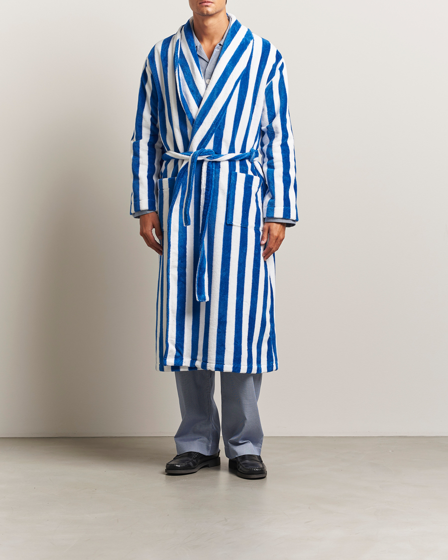 Mies | Yöpuvut ja kylpytakit | Derek Rose | Striped Cotton Velour Gown Blue/White