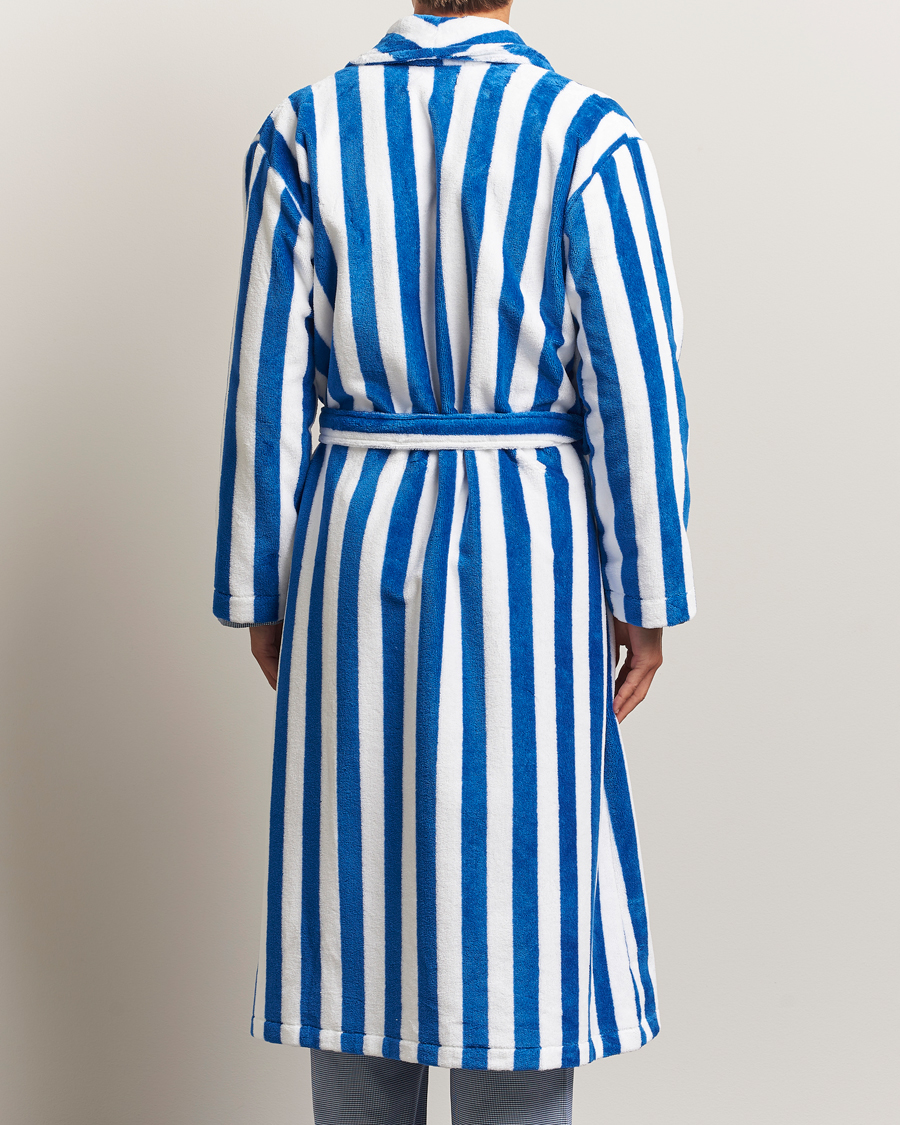 Mies | Yöpuvut ja kylpytakit | Derek Rose | Striped Cotton Velour Gown Blue/White