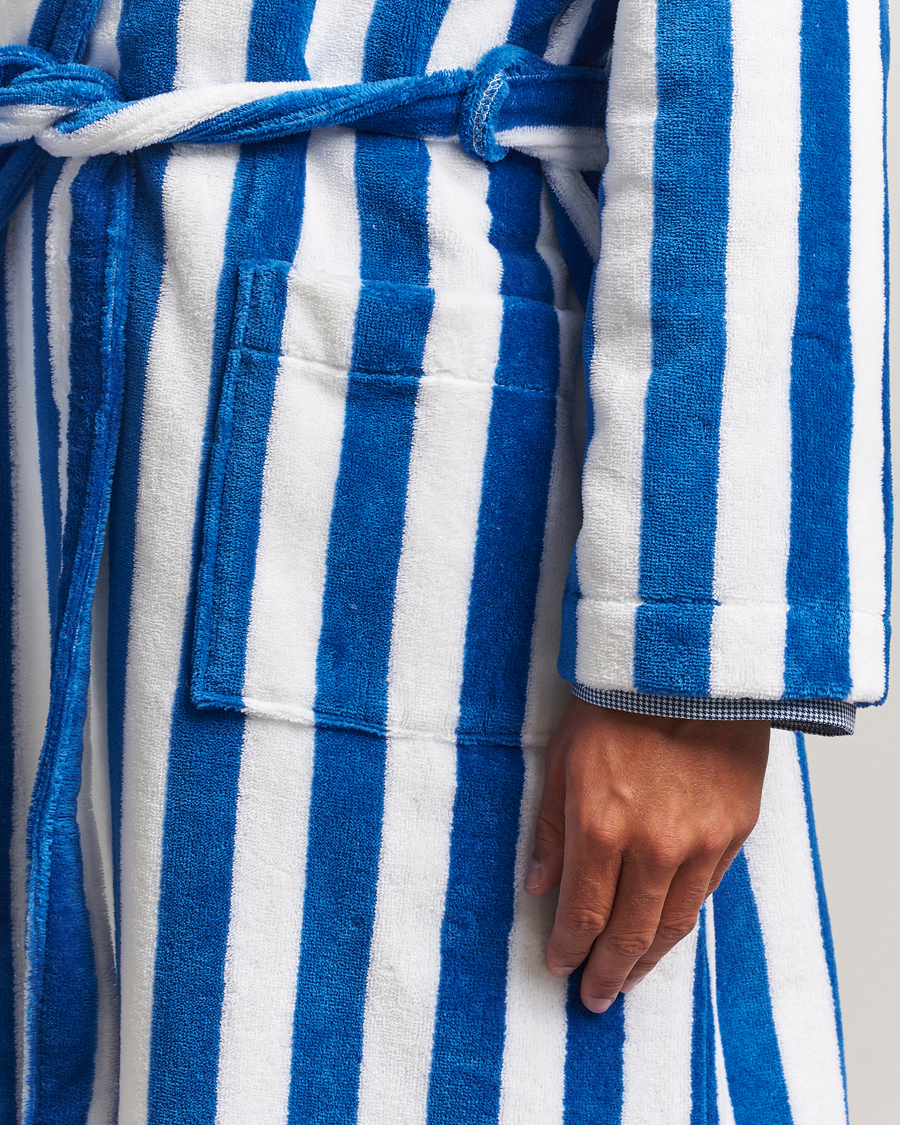Mies | Yöpuvut ja kylpytakit | Derek Rose | Striped Cotton Velour Gown Blue/White