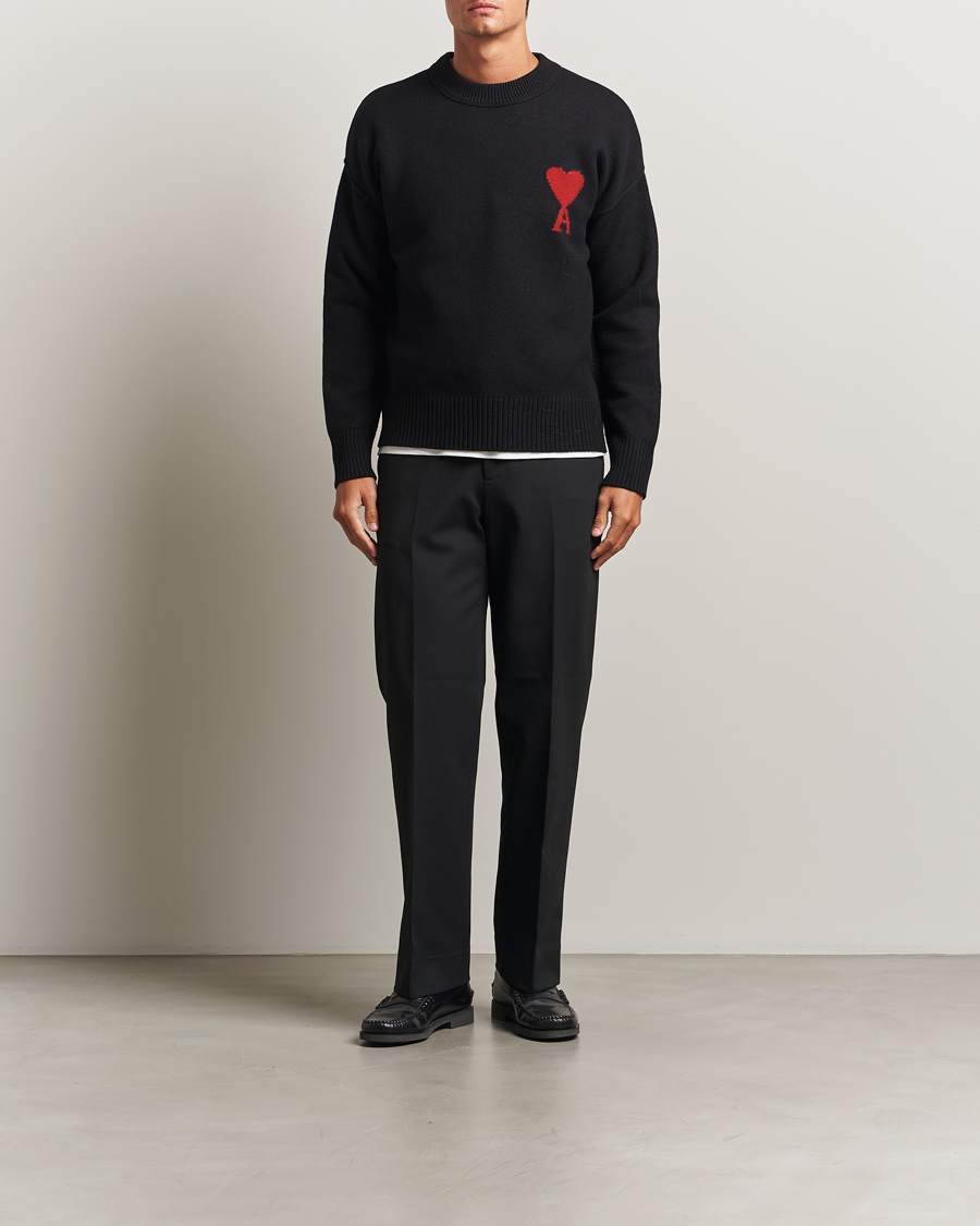 Mies | Puserot | AMI | Big Heart Logo Wool Knitted Sweater Black