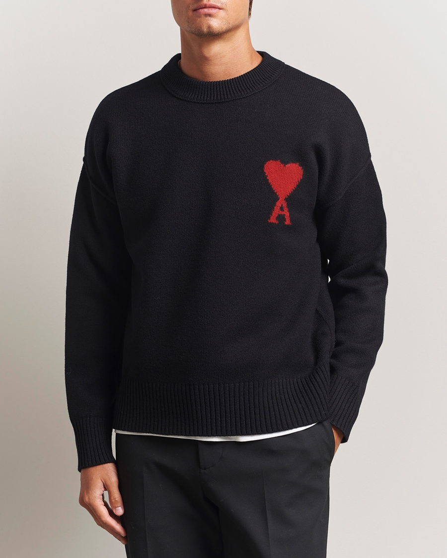 Mies | Puserot | AMI | Big Heart Logo Wool Knitted Sweater Black