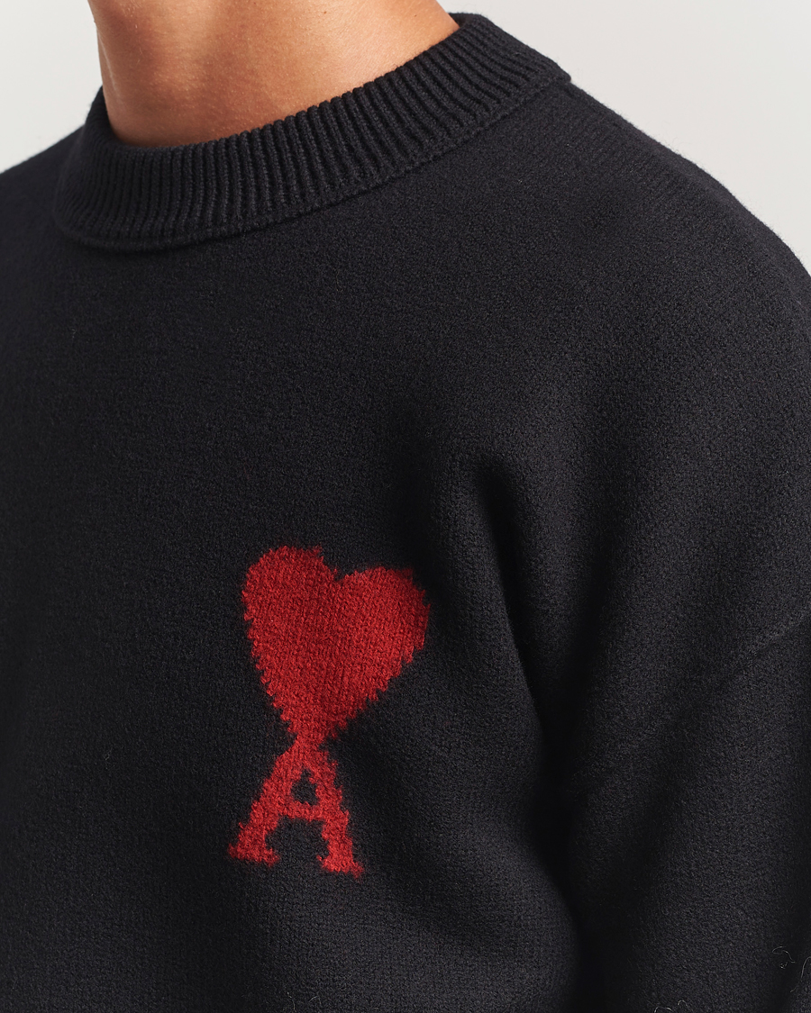 Mies | Puserot | AMI | Big Heart Logo Wool Knitted Sweater Black