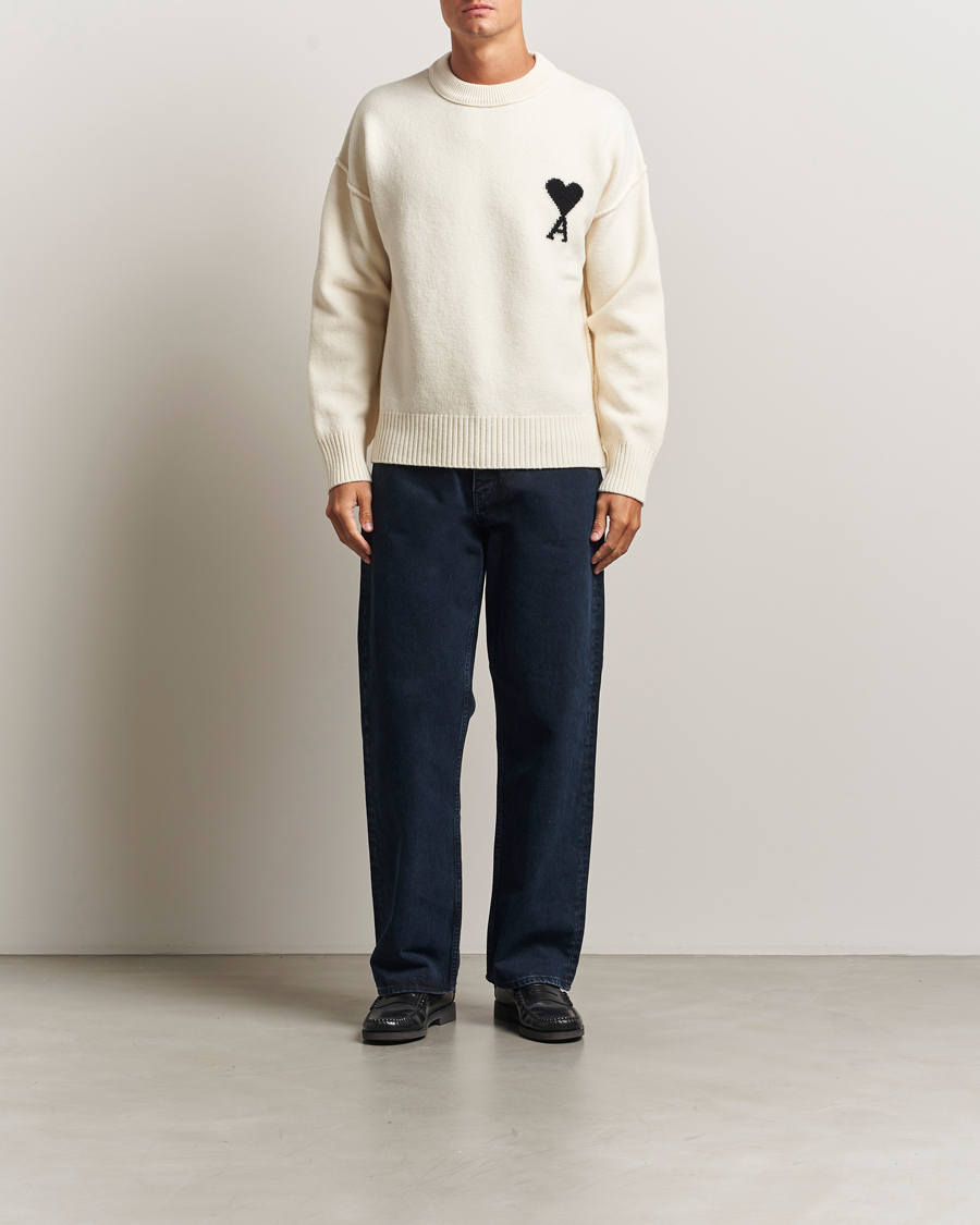 Mies | Puserot | AMI | Big Heart Logo Wool Knitted Sweater Ecru