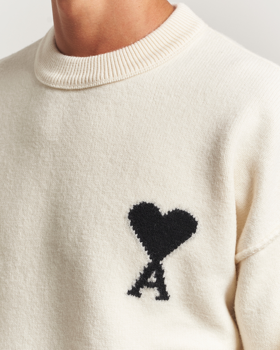 Mies | Puserot | AMI | Big Heart Logo Wool Knitted Sweater Ecru