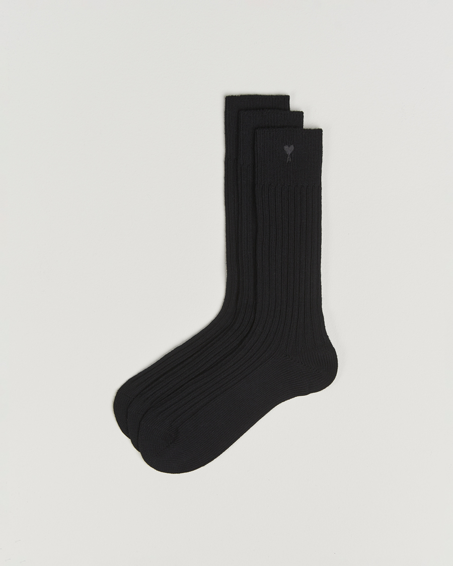 Mies | Alusvaatteet | AMI | 3-Pack Heart Logo Cotton Socks Black