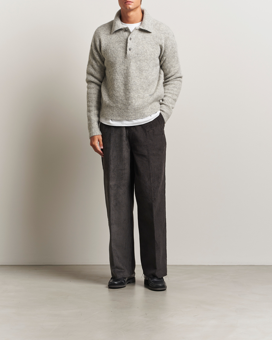 Mies | Puserot | AMI | Signature Alpaca Knitted Polo Light Grey Melange