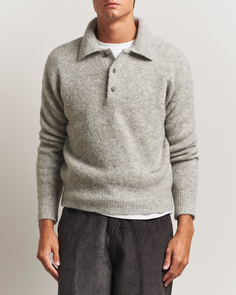 Mies | Puserot | AMI | Signature Alpaca Knitted Polo Light Grey Melange