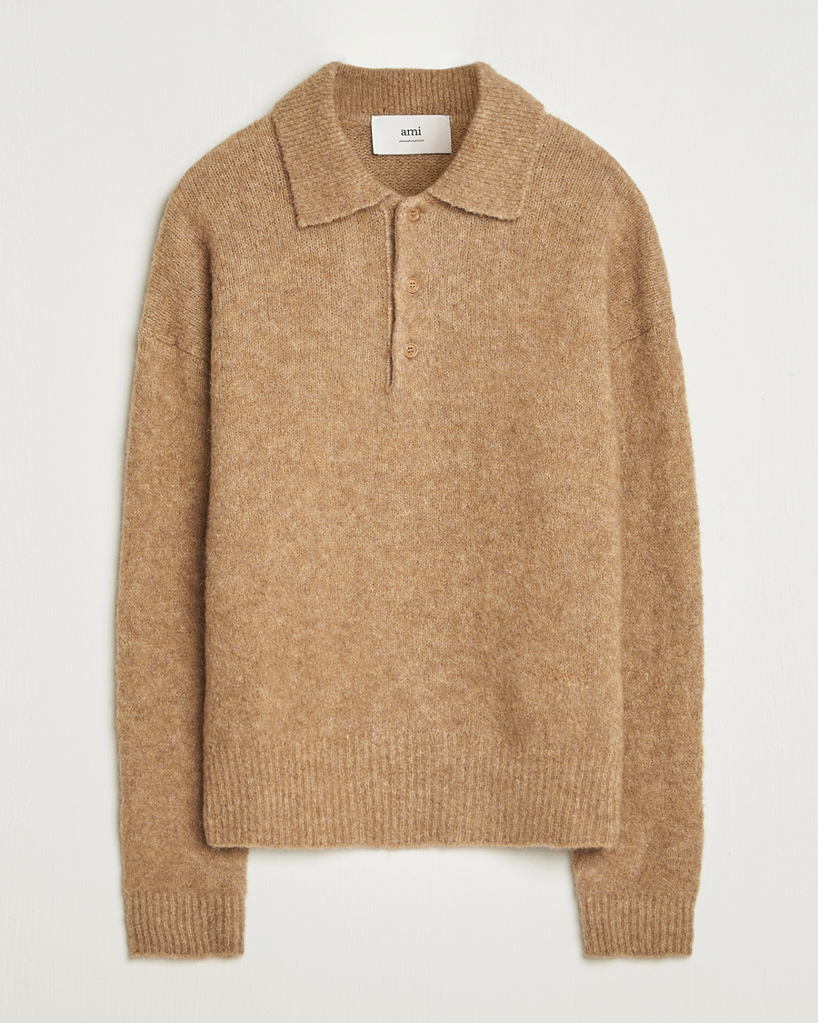 Mies | Puserot | AMI | Signature Alpaca Knitted Polo Camel