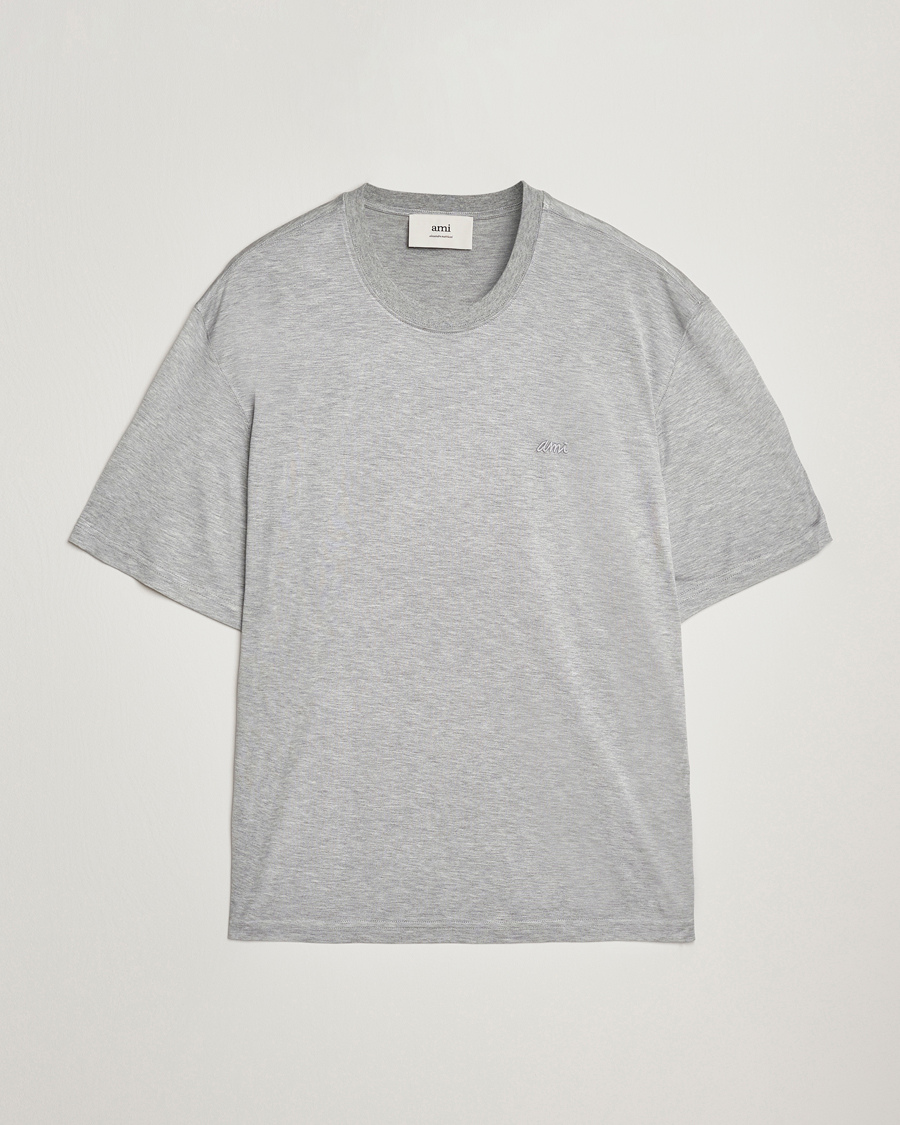 Mies | T-paidat | AMI | Signature Logo Mercerized T-Shirt Light Grey Melange