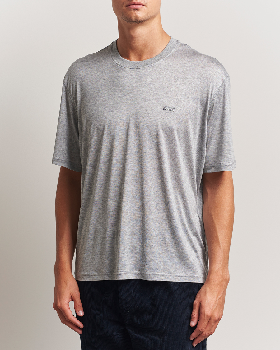 Mies | T-paidat | AMI | Signature Logo Mercerized T-Shirt Light Grey Melange