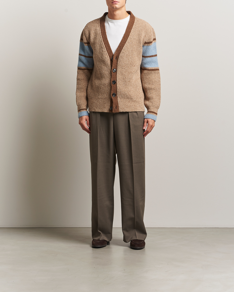 Mies | Puserot | AMI | Ribbed Wool Knitted Cardigan Camel