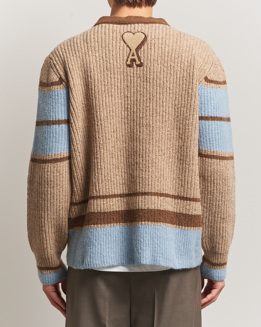 Mies | Puserot | AMI | Ribbed Wool Knitted Cardigan Camel