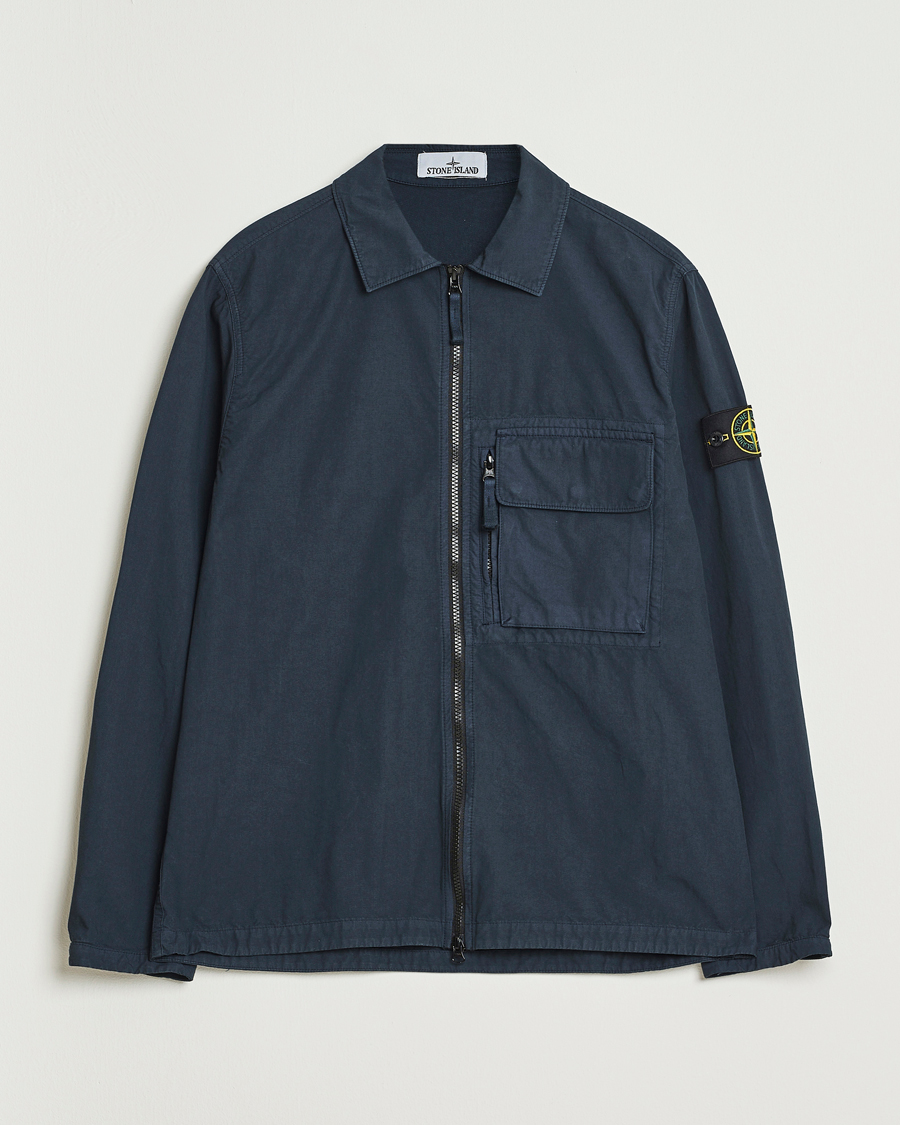 Mies | Kauluspaidat | Stone Island | Garment Dyed Organic Cotton Zip Overshirt Navy