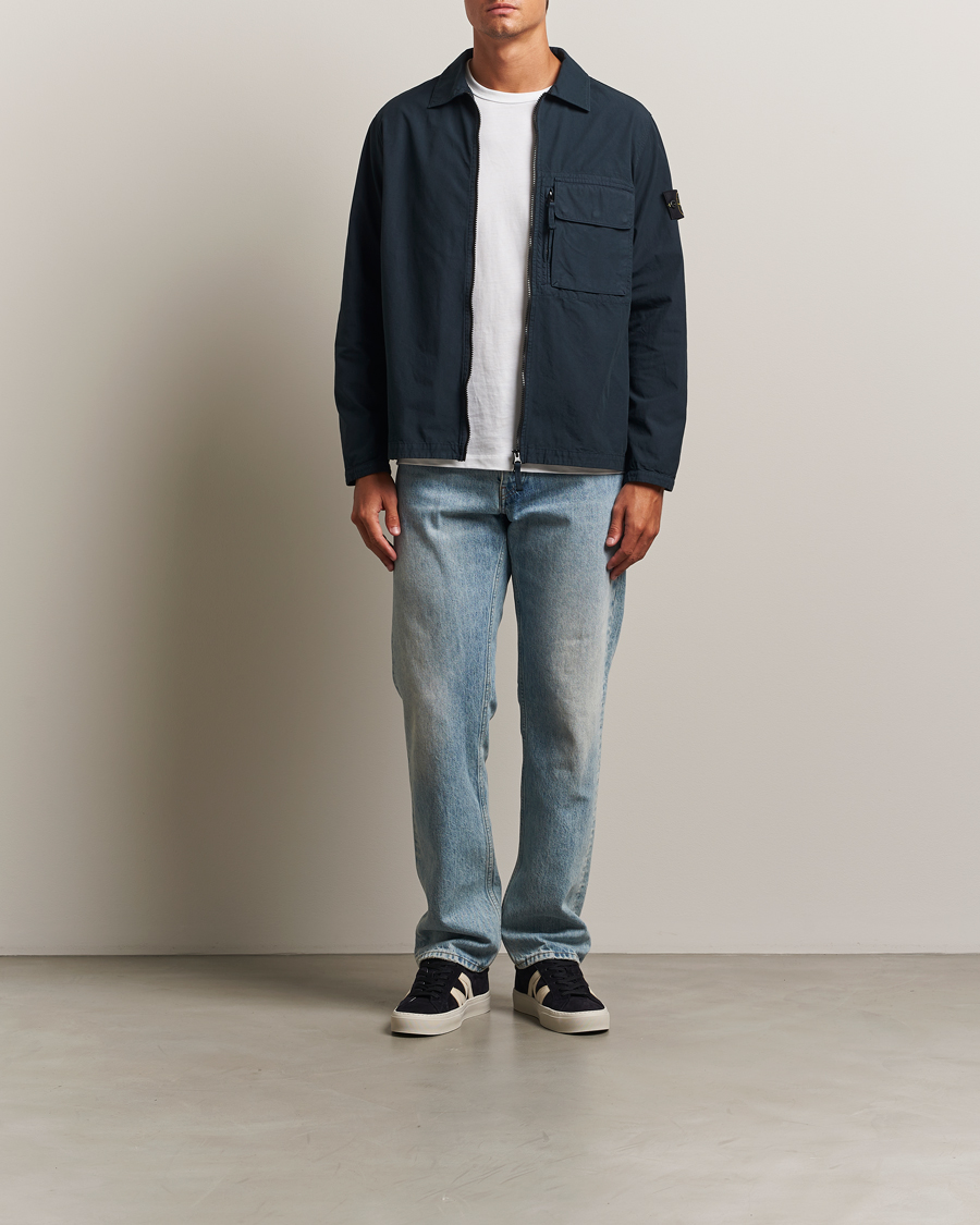 Mies | Kauluspaidat | Stone Island | Garment Dyed Organic Cotton Zip Overshirt Navy