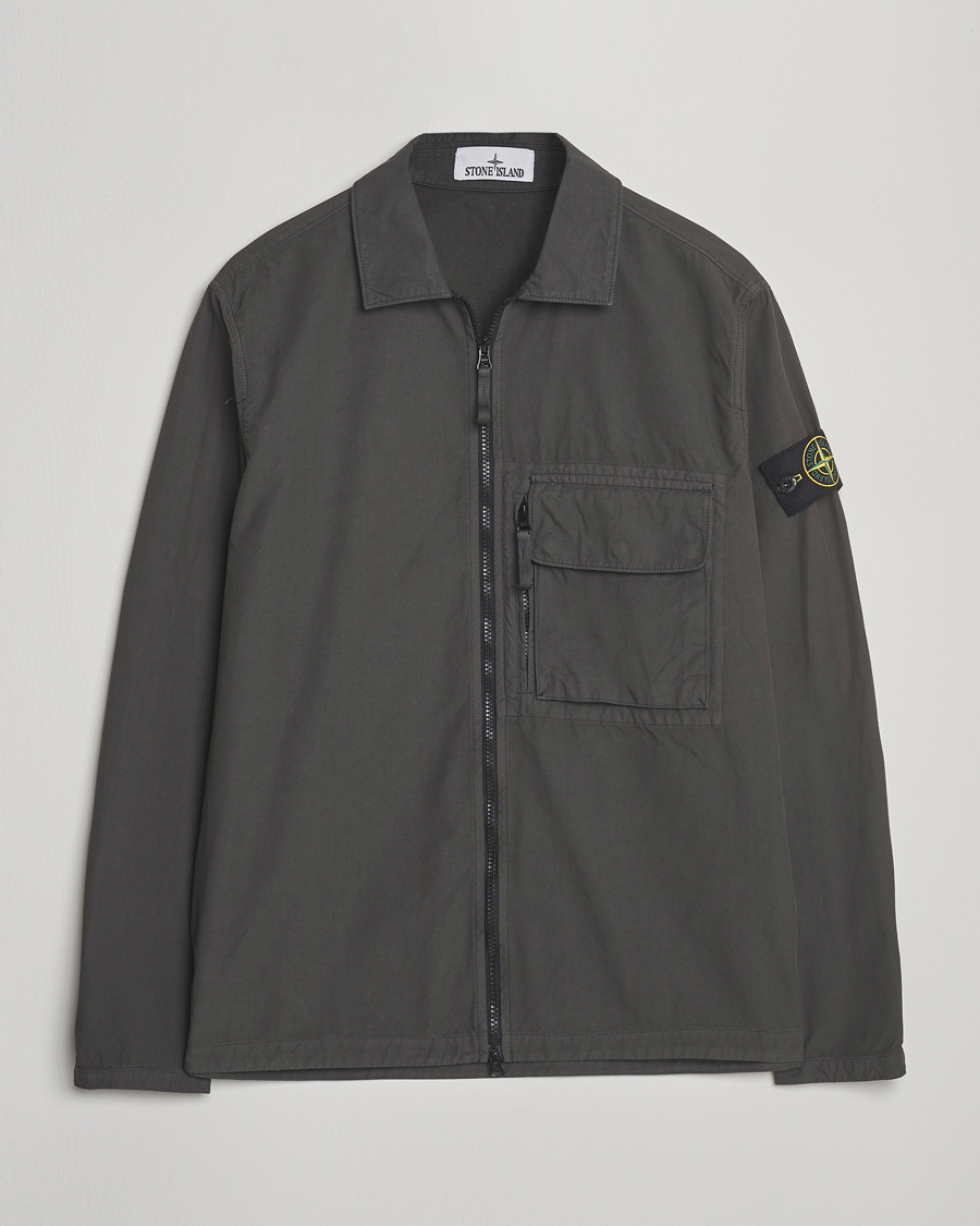 Mies | Kauluspaidat | Stone Island | Garment Dyed Organic Cotton Zip Overshirt Lead Grey